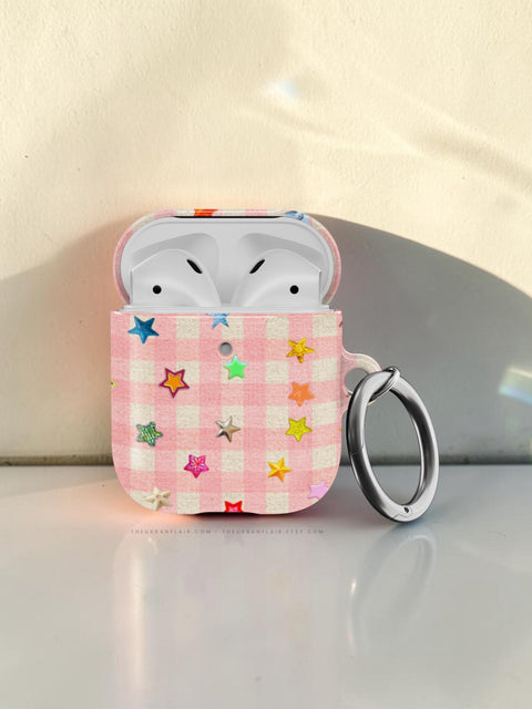 Baby Pink Plaid Star Confetti AirPods Case for AirPods Pro and AirPods 1st/2nd Gen - The Urban Flair (Feat)