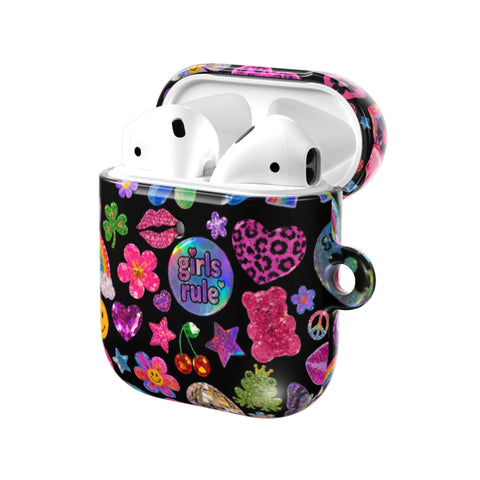 Black Y2K Stickers Print AirPods Case - The Urban Flair (Feat)
