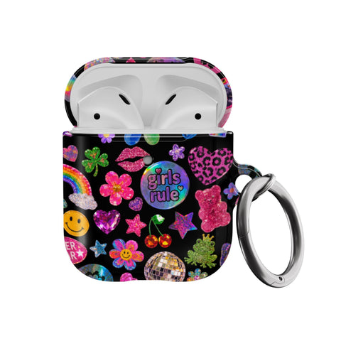Black Y2K Stickers Print AirPods Case - Hard Cover For Generation 1 & 2 AirPods and AirPods Pro