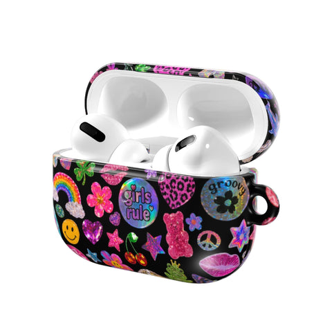 Black Y2K Stickers Print AirPods Case - The Urban Flair (Feat)
