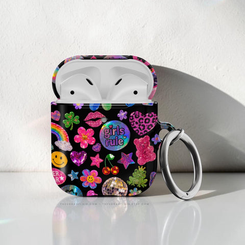 Black Y2K Stickers Print AirPods Case - The Urban Flair (Feat)