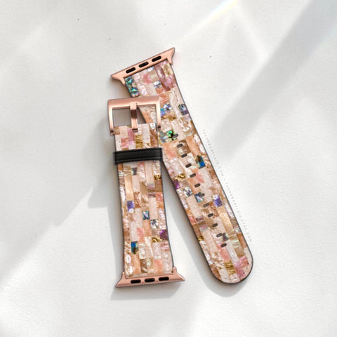 Rose Gold Abalone Shell Print Apple Watch Band - premium vegan leather printed strap (Feat)