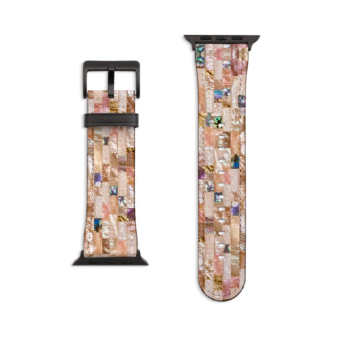Rose Gold Abalone Shell Print Apple Watch Band - Matte Black