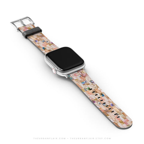 Rose Gold Abalone Shell Print Apple Watch Band - premium vegan leather printed strap (Feat)