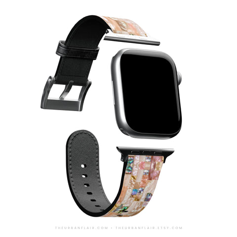 Rose Gold Abalone Shell Print Apple Watch Band - premium vegan leather printed strap (Feat)