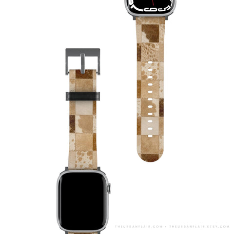 Y2K Blonde Cow Print Apple Watch Band - premium vegan leather printed strap (Feat)