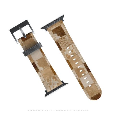 Y2K Blonde Cow Print Apple Watch Band - premium vegan leather printed strap (Feat)
