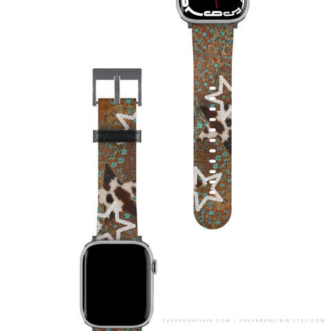 Boho Cowgirl Apple Watch Band - premium vegan leather printed strap (Feat)