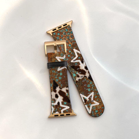 Boho Cowgirl Apple Watch Band - premium vegan leather printed strap (Feat)