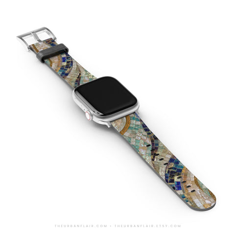 Sea Goddess Mosaic Print Apple Watch Band - premium vegan leather printed strap (Feat)