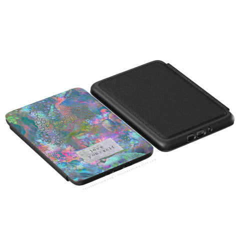 Love Yourself Kindle Case, vegan Saffiano leather exterior with satin finish