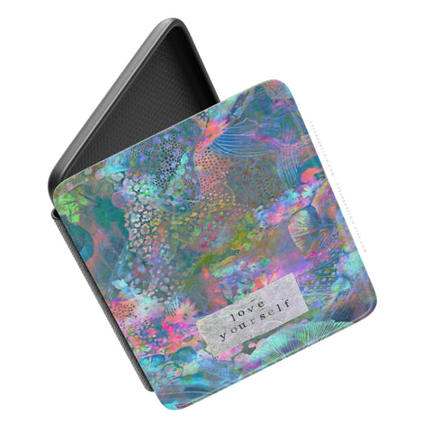 Love Yourself Kindle Case, vegan Saffiano leather exterior with satin finish