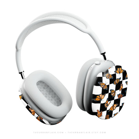 Checkered Monarch Butterfly AirPods Max 2 Case | Protective Snap-On Air Pods Max Cover