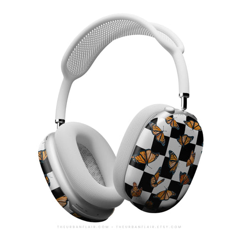 Checkered Monarch Butterfly AirPods Max 2 Case | Protective Snap-On Air Pods Max Cover