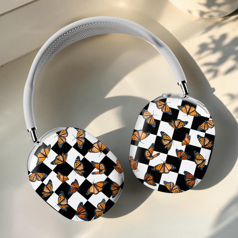 Checkered Monarch Butterfly AirPods Max 2 Case | Protective Snap-On Air Pods Max Cover (Feat)