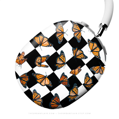 Checkered Monarch Butterfly AirPods Max 2 Case | Protective Snap-On Air Pods Max Cover