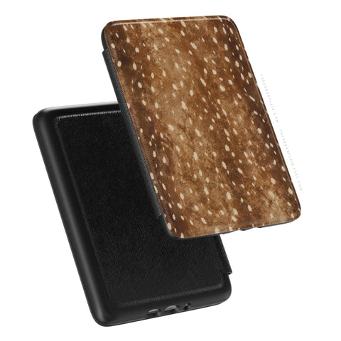 Deer Print Kindle Case, vegan Saffiano leather exterior with satin finish
