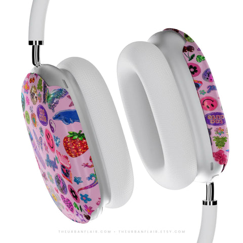 Pink Y2K Stickers Print AirPods Max 2 Case | Protective Snap-On Air Pods Max Cover