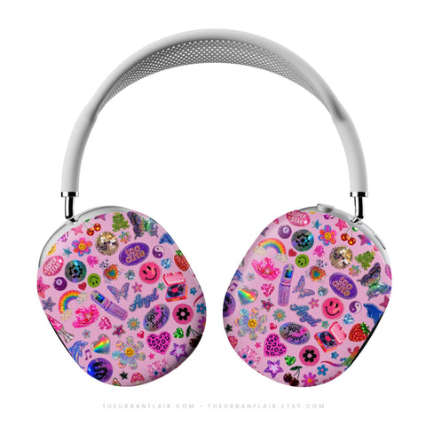 Pink Y2K Stickers Print AirPods Max 2 Case | Protective Snap-On Air Pods Max Cover