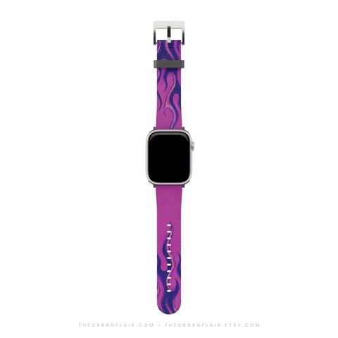 Y2K Purple Flames Apple Watch Band - Fits All iWatch Series - Sizes 38/40/42/44mm - Womens Vegan Leather Strap (Feat)
