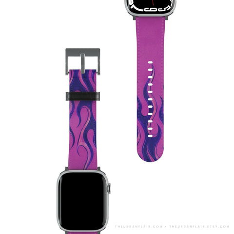 Y2K Purple Flames Apple Watch Band - Fits All iWatch Series - Sizes 38/40/42/44mm - Womens Vegan Leather Strap (Feat)