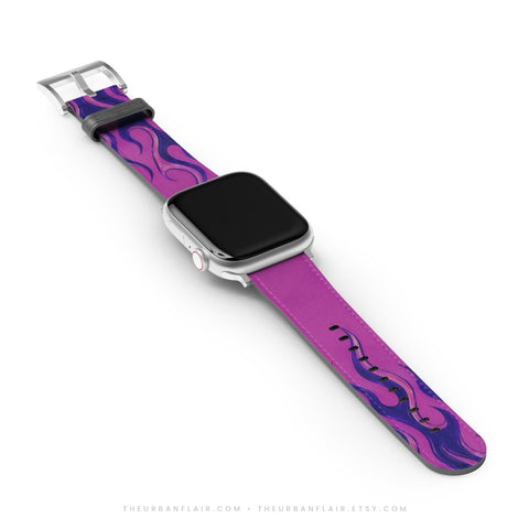 Y2K Purple Flames Apple Watch Band - Fits All iWatch Series - Sizes 38/40/42/44mm - Womens Vegan Leather Strap (Feat)