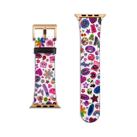 White Y2K Stickers Print Apple Watch Band - Matte Gold