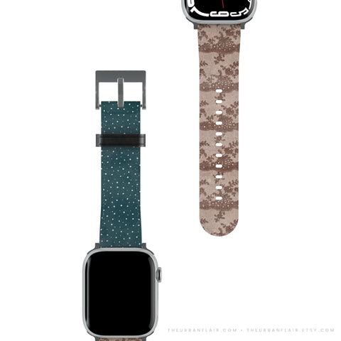 Lace & Tiny Dots Split Apple Watch Band - Fits All iWatch Series - Sizes 38/40/42/44mm - Womens Vegan Leather Strap (Feat)