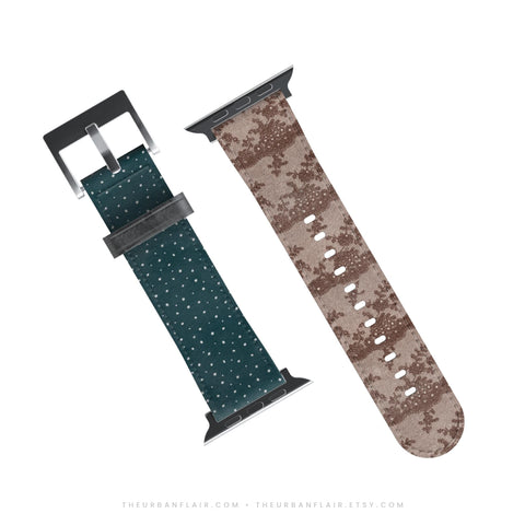 Lace & Tiny Dots Split Apple Watch Band - Fits All iWatch Series - Sizes 38/40/42/44mm - Womens Vegan Leather Strap (Feat)