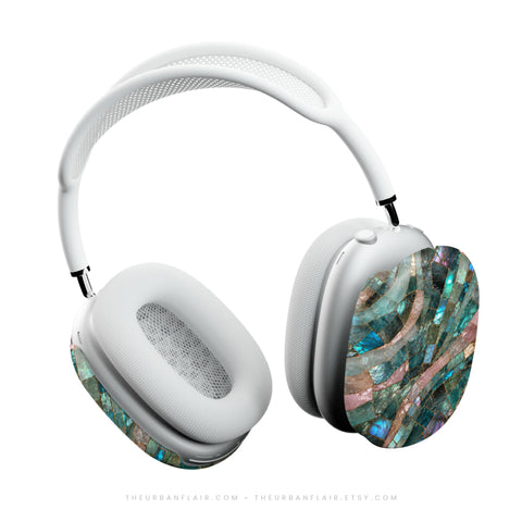Teal Stained Glass Mosaic Print AirPods Max 2 Case | Protective Snap-On Air Pods Max Cover