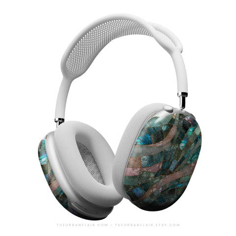 Teal Stained Glass Mosaic Print AirPods Max 2 Case | Protective Snap-On Air Pods Max Cover