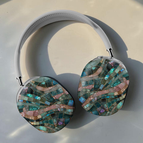 Teal Stained Glass Mosaic Print AirPods Max 2 Case | Protective Snap-On Air Pods Max Cover (Feat)