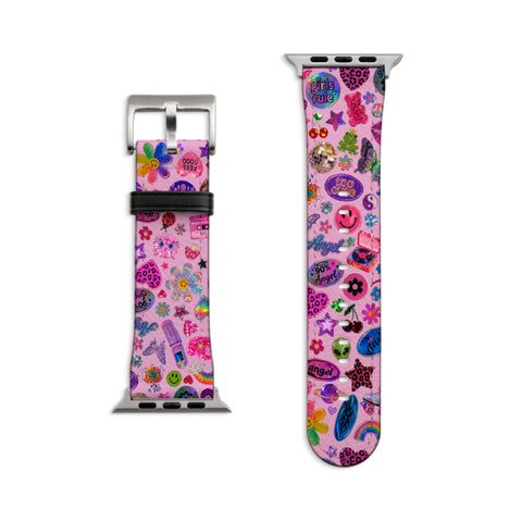 Pink Y2K Stickers Print Apple Watch Band - Matte Silver