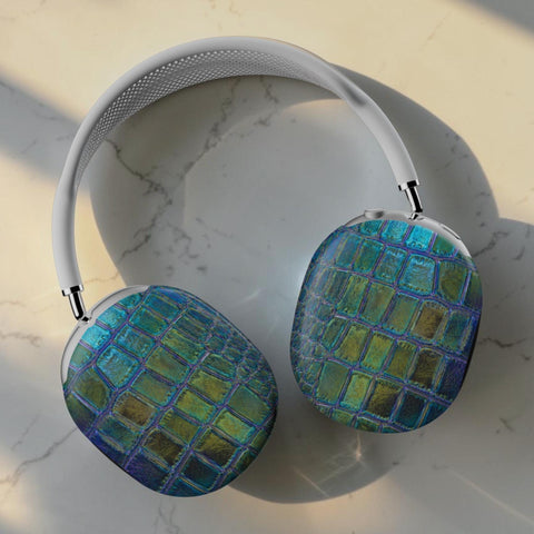 Teal Crocodile Print AirPods Max 2 Case | Protective Snap-On Air Pods Max Cover (Feat)