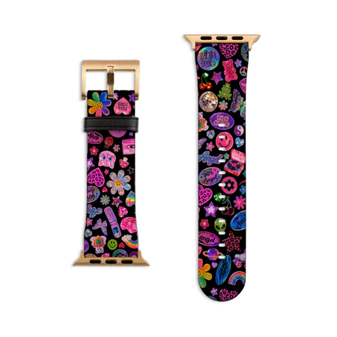 Black Y2K Stickers Print Apple Watch Band - Matte Gold