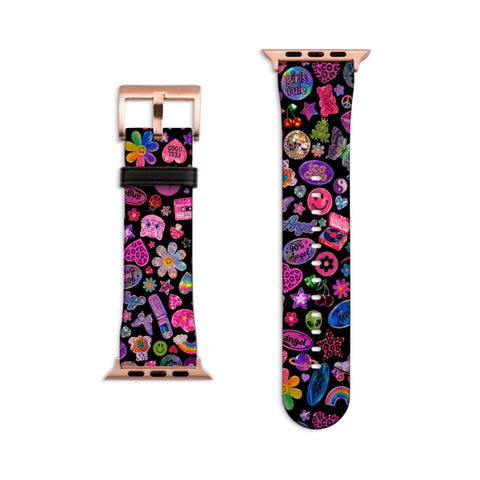 Black Y2K Stickers Print Apple Watch Band - Matte Rose Gold
