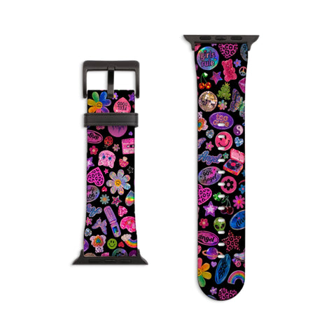 Black Y2K Stickers Print Apple Watch Band - Matte Black