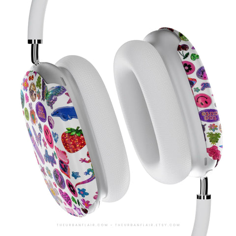 Colorful Y2K Stickers Print AirPods Max 2 Case | Protective Snap-On Air Pods Max Cover