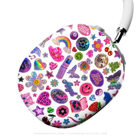 Colorful Y2K Stickers Print AirPods Max 2 Case | Protective Snap-On Air Pods Max Cover