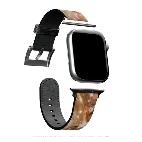 Terracotta Butterfly Apple Watch Band - premium vegan leather printed strap (Feat)