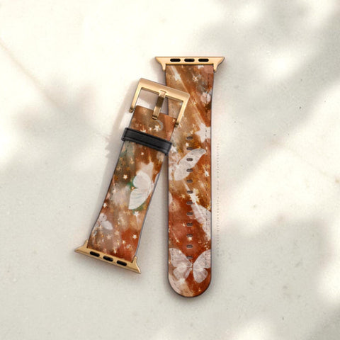 Terracotta Butterfly Apple Watch Band - premium vegan leather printed strap (Feat)