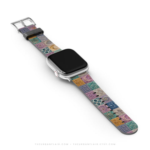 Whimsical Fairy Tile Apple Watch Band - premium vegan leather printed strap (Feat)