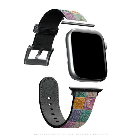 Whimsical Fairy Tile Apple Watch Band - premium vegan leather printed strap (Feat)