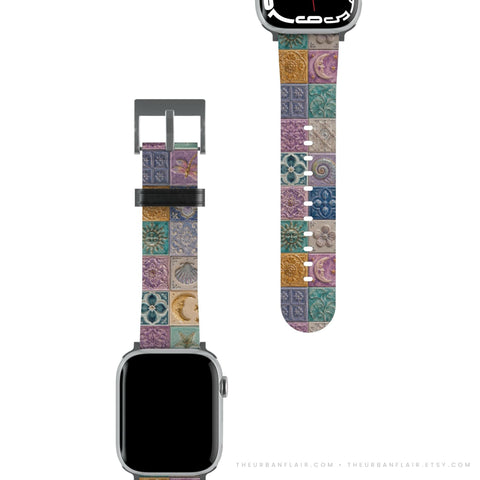 Whimsical Fairy Tile Apple Watch Band - premium vegan leather printed strap (Feat)
