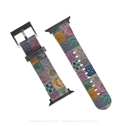 Whimsical Fairy Tile Apple Watch Band - premium vegan leather printed strap (Feat)