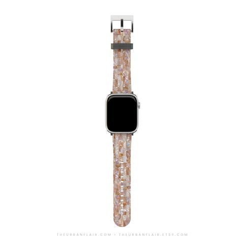 Rose Gold Seashell Print Apple Watch Band - Fits All Series (SE, Ultra 3) & Sizes 38/40/41, 42/44/45/46, 49mm - iWatch Strap For Women (Feat)