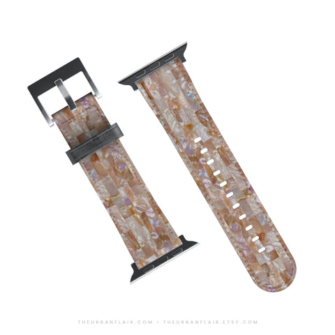 Rose Gold Seashell Print Apple Watch Band - Fits All Series (SE, Ultra 3) & Sizes 38/40/41, 42/44/45/46, 49mm - iWatch Strap For Women (Feat)