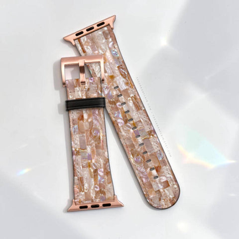 Rose Gold Seashell Print Apple Watch Band - Fits All Series (SE, Ultra 3) & Sizes 38/40/41, 42/44/45/46, 49mm - iWatch Strap For Women (Feat)