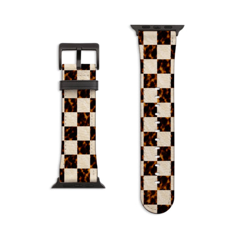 Plaid Tortoise Shell Print Apple Watch Band - Fits All Series & Sizes 38/40/41, 42/44/45/46, 49mm - Luxury Watch Strap For Women