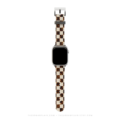 Plaid Tortoise Shell Print Apple Watch Band - Fits All Series & Sizes 38/40/41, 42/44/45/46, 49mm - Luxury Watch Strap For Women (Feat)